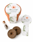 Marturie mini kit de plantat cu ghiveci de ceramica si seminte de flori